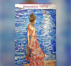 Starring at the sea -I need to be seahabilitated . -acrylic on canvas -115*75..