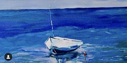 Boat blue water - acrylic on canvas - 120*40
