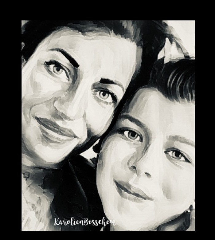 Portraitart - acrylicpainting-black&white -my Lovely son with me ❤️