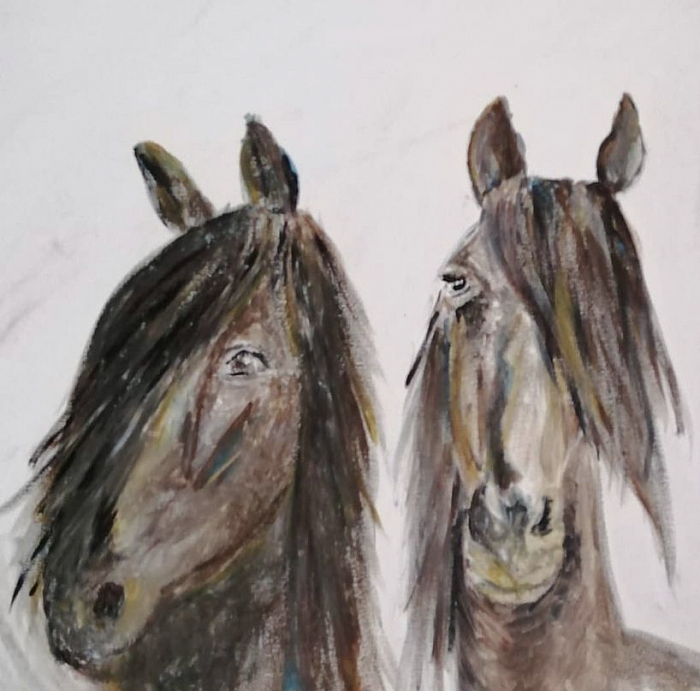 Horses with a bad hairday - acrylicpainting-50*50
