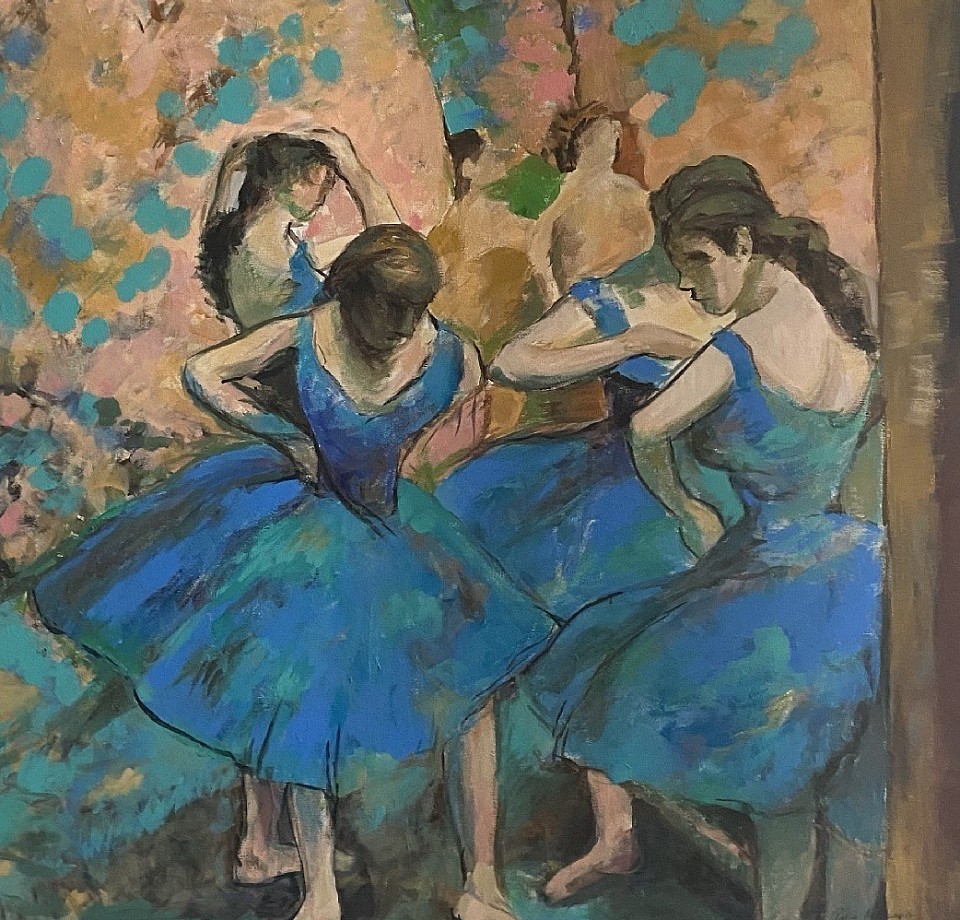Les danseuses - acrylicpainting 90*90 cm Between light and shadow, they move as if they remember what we have forgotten.  Their dance is not of this world — it is a whisper from an ancient realm where body and soul once spoke the same language.  Each bow opens a doorway, each graceful line carries a secret.  And those who watch in stillness feel that their movement is not choreography, but an echo of the unseen — a reminder that beauty is a form of soul-speech