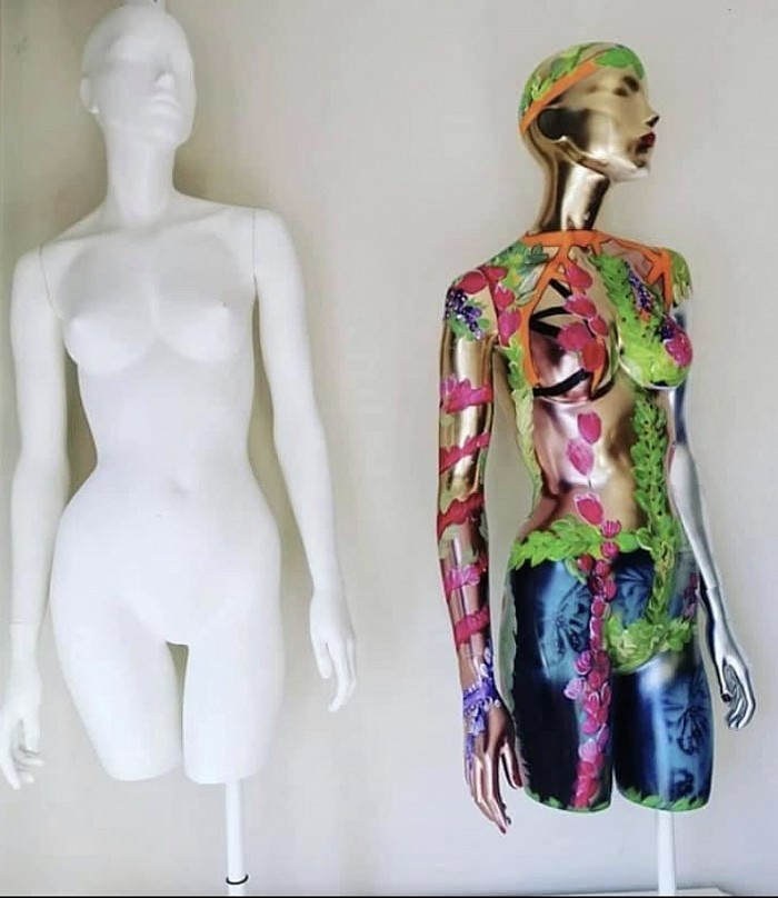 Bikini swimsuit- handpainted - interiordecoration