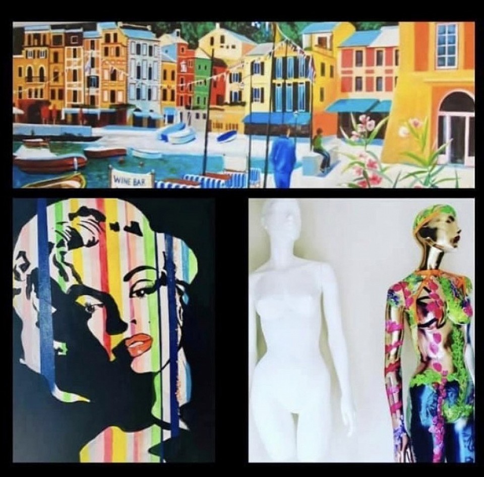 My colorful art - acrylicpainting Portofino 120*40cm Miss Monroe & Mannequin