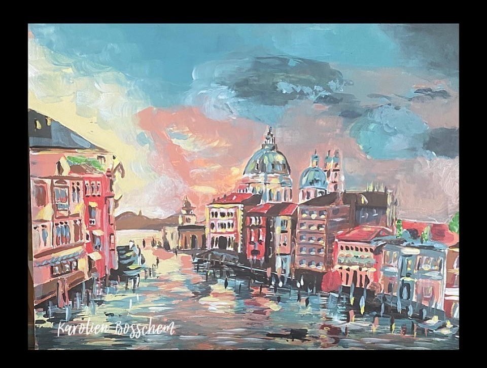Venice -acrylicpainting -30*40cm -In this water city, nestled in its own lagoon, light and water create a restless magic. It is a unique and atmospheric place, where all boundaries blur; somewhere between dream and reality, present and past