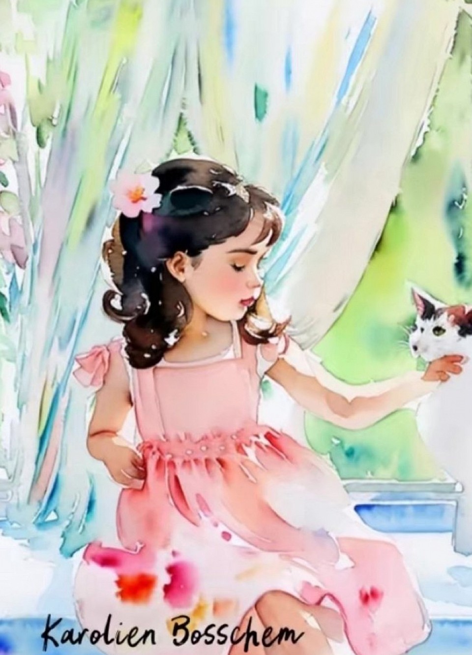 Acrylicpainting-“The window is the boundary between what is and what has yet to come. The cat, a silent guide reminding us of instinct, trust, and gentleness. And she… A soul finding a moment of rest, feeling that every moment, every touch, is a whisper of connection. Nothing stands alone. Everything moves together, even in silence.”