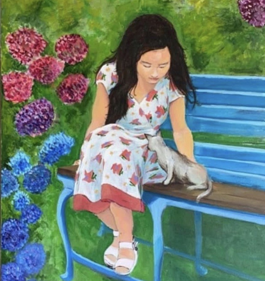 The Girl on the Bench “Surrounded by flowers, she found peace within herself.”