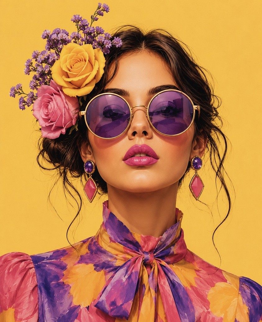 Vibrant Elegance- An explosion of color, confidence, and creativity. Yellow brings warmth and energy, purple adds mystery and imagination, while pink highlights the softness of beauty and self-expression. Together, they tell a story of strength, freedom, and flourishing.